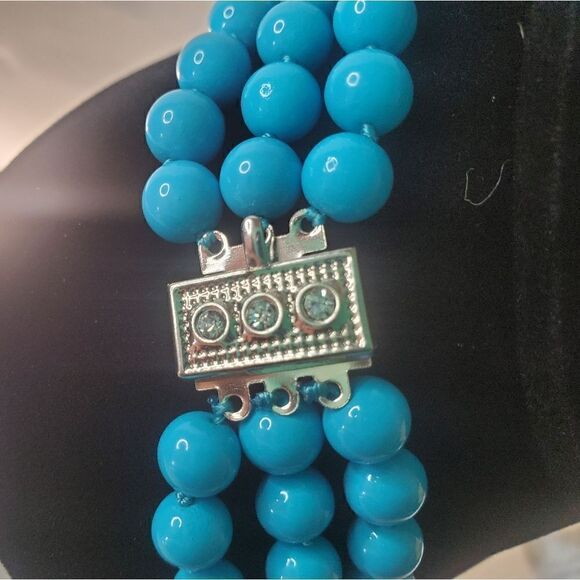 South Sea Shell Turquoise Blue Necklace 8 mm - 17, /18/19 inch Triple - Women's - Picture 4 of 7